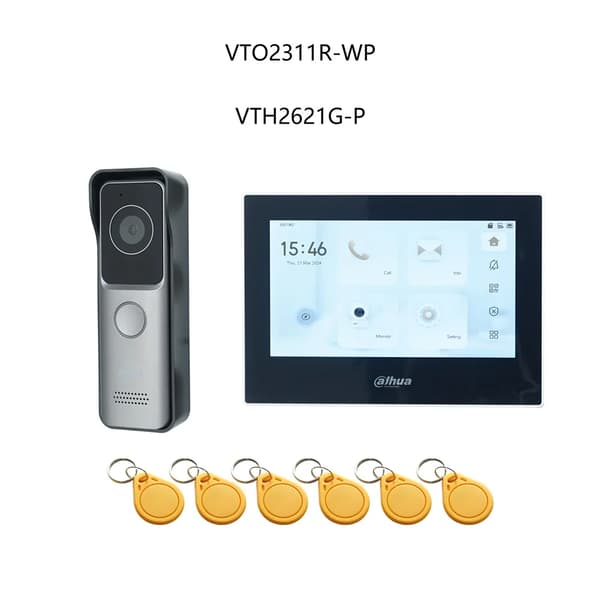 Dahua IP Video Intercom System, Håndfri Betjening, Induktiv Kortadgang,1 db 1 sort skærm