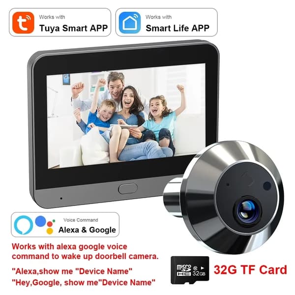 Smart dörrkamera, 1080P HD-video, 150° vidvinkel,Alexa Dörrkamera 32G