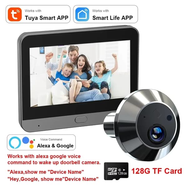 Smart Dørkamera, 1080P HD Video, 150° Bredt Synsvinkel,Alexa Dørkamera 128G