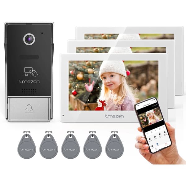 Smart Video Dørtelefon Intercom System, 1080P Opløsning, Håndfri Betjening,3 skærme 1 dørklokke