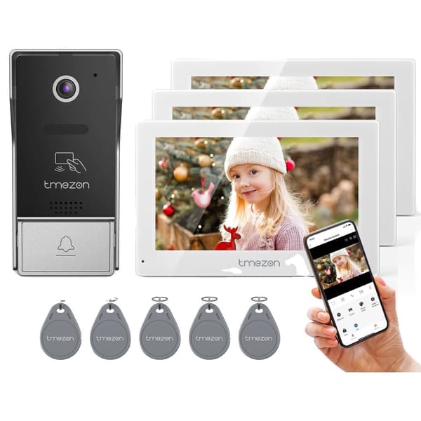Smart Video Dørtelefon Intercom System, 1080P Opløsning, Håndfri Betjening,3 skærme 1 dørklokke