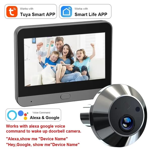 Smart Dørkamera, 1080P HD Video, 150° Bredt Synsvinkel,Alexa Dørkamera