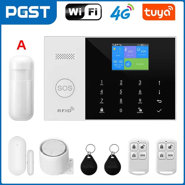 Hemsäkerhetssystem, Trådlös Anslutning, Smarta Hem Integration, Dörr/Fönster Sensorer,4G WiFi Kit A, EU-plugg