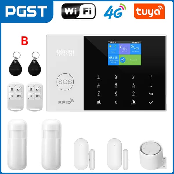 Hjemmesikkerhedssystem, trådløs forbindelse, smart home integration, dør/vindue sensorer,EU stik, 4G WiFi Kit B