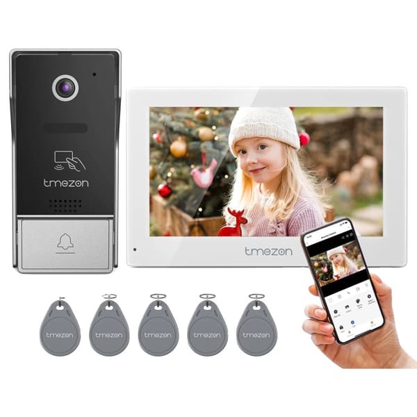 Smart Video Dørtelefon Intercom System, 1080P Opløsning, Håndfri Betjening,1 monitor 1 dørklokke