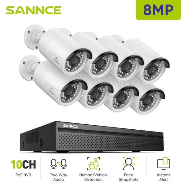 4K Ultra HD 8MP Sikkerhedskamerasystem, PoE Installation, Avanceret Night Vision,8 stykker 0TB