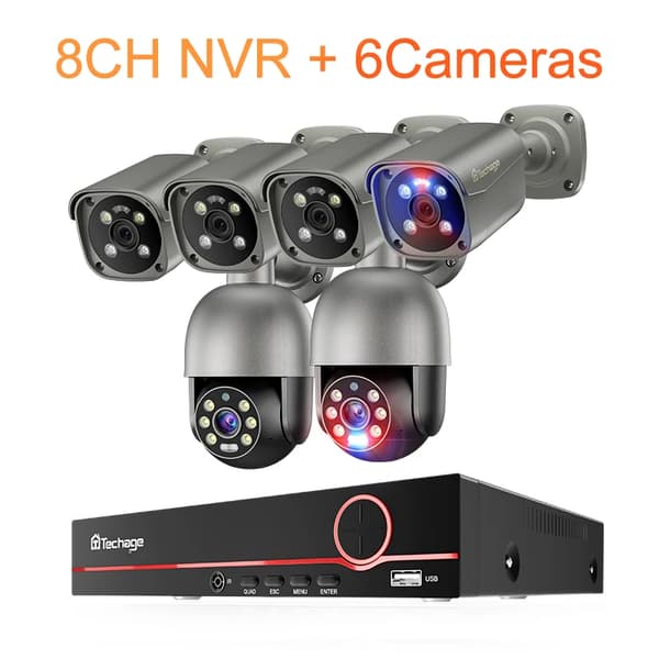 8MP Säkerhetskamerasystem, Nattsyn, AI-detektering, Tvåvägsljud,