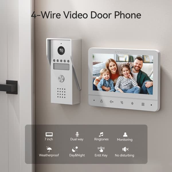 Videoporttelefon, Intercom med dörrklocka, 7-tums färgskärm