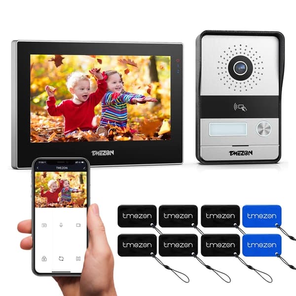 WiFi Video Dørtelefon, 7-tommers Touch Skærm, 1080P Kablet Dørklokke, 1M1D