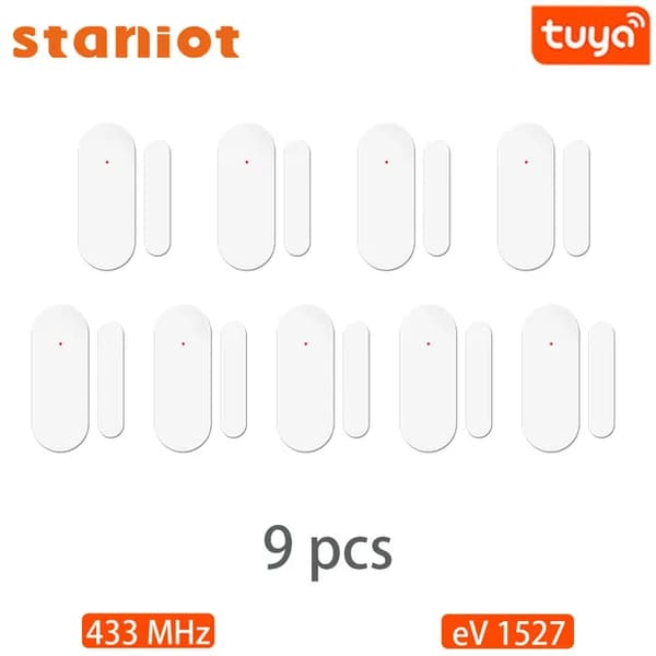 Trådlös dörrlarmssensor, Tuya 433mhz, Smart fjärrkontroll, 13-DS100-9st