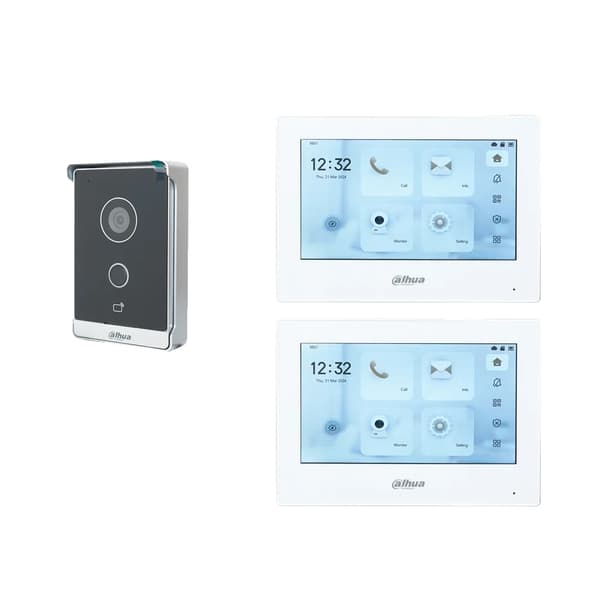 Intercom-system, kablet forbindelse, 7-tommers farvetouchskærm, induktiv kortadgangskontrol,1 DB 2 hvid Skærm