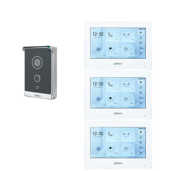 Intercom-system, kablet forbindelse, 7-tommers farvetouchskærm, induktiv kortadgangskontrol,1 DB 3 hvid Skærm