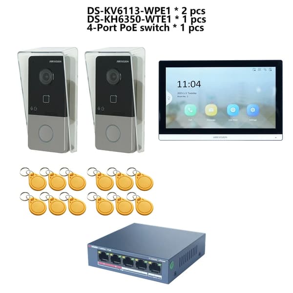 Intercom-system, Kablet forbindelse, Håndfri kommunikation, Induktiv kortadgang,2dørklokke 1skærm
