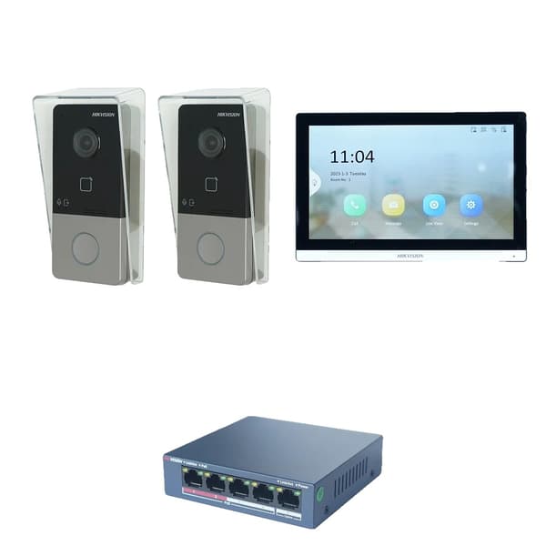 Intercom-system, Kablet forbindelse, Håndfri kommunikation, Induktiv kortadgang,2dørklokke 1skærm