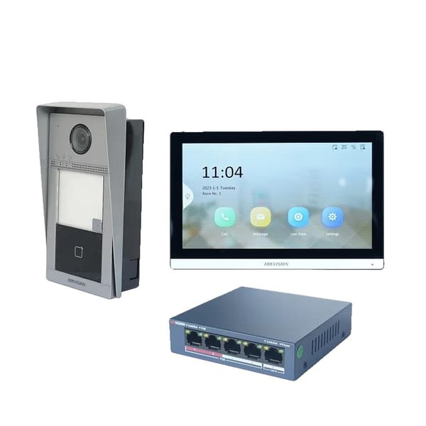 Intercom-system, 7-tommer farvetouchskærm, håndfri kommunikation, induktiv kortadgang,Flush boks KIT