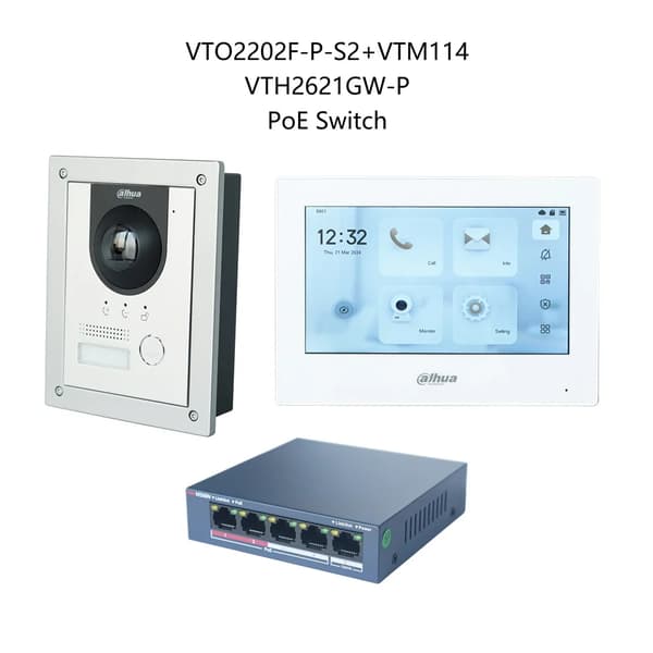 Intercom-system, 7 tommer farvetouchskærm, kablet forbindelse, vandtæt design,1Flush DB 1 Skærm