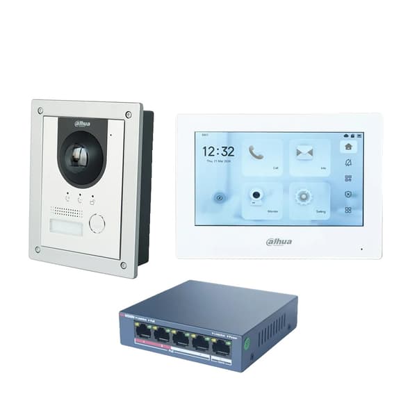 Intercom-system, 7 tommer farvetouchskærm, kablet forbindelse, vandtæt design,1Flush DB 1 Skærm