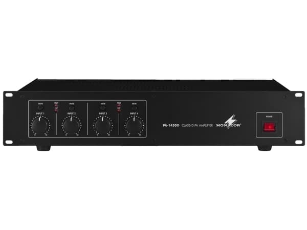 Monacor PA-1450D, 4,0 kanavaa, 50 W, D, 0,5 %, 63 dB, 50 W