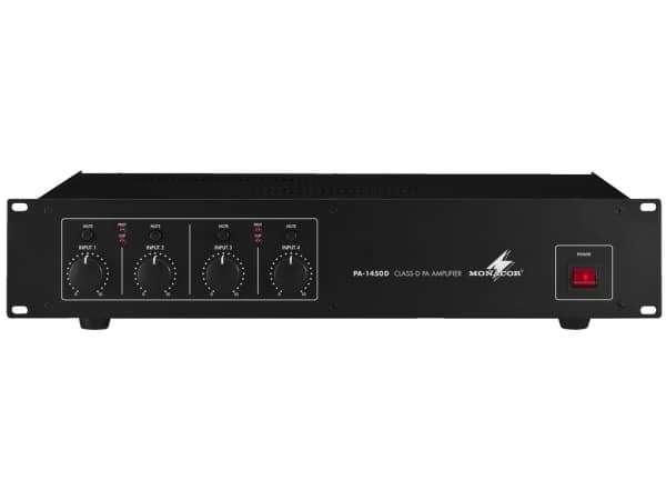 Monacor PA-1450D, 4,0 kanavaa, 50 W, D, 0,5 %, 63 dB, 50 W