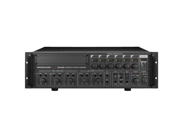 Monacor PA-6600, 5.0 kanaler, 850 W, 1%, 80 dB, 55 - 16000 Hz, Klemmer