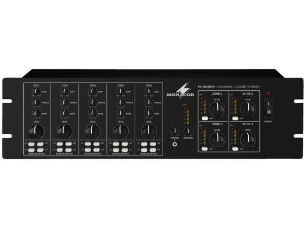 Monacor PA-4040MPX, 5.0 kanaler, 1%, 75 dB, 50 - 17000 Hz, Klemmer, 230 V