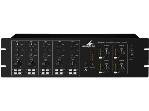 Monacor PA-4040MPX, 5.0 kanaler, 1%, 75 dB, 50 - 17000 Hz, Klemmer, 230 V