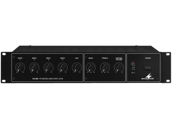 Monacor PA-900, 2%, 92 dB, 4 ohmia (O), 120 W, 50 - 15000 Hz, XLR / RCA