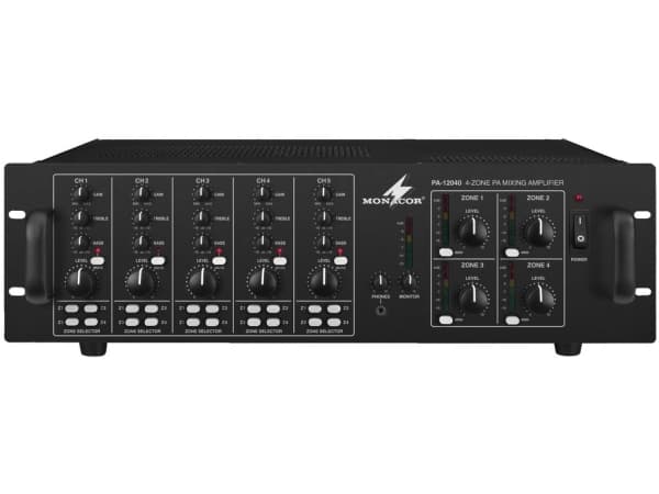 Monacor PA-12040, 5.0 kanavaa, 1 %, 75 dB, 50 - 17000 Hz, 230 V, 50 Hz