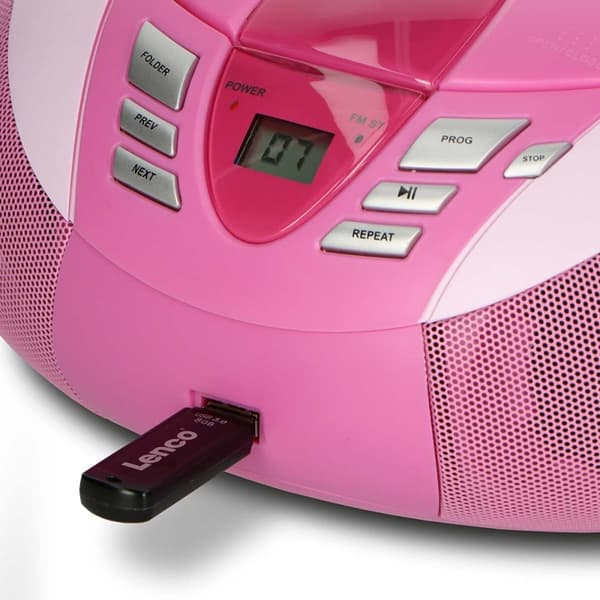 Lenco SCD-37 USB Pink Portable FM Radio CD and USB player Pink