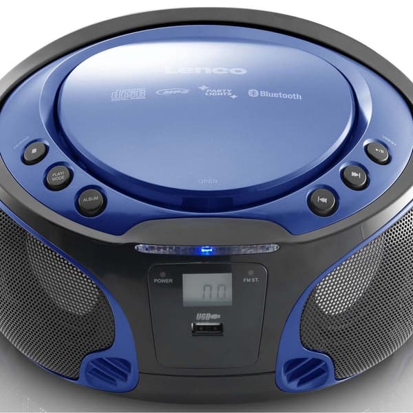 Lenco SCD-550BU Bærbar FM-radio CD/MP3/USB/Bluetooth®-afspiller med LED-belysning Blå
