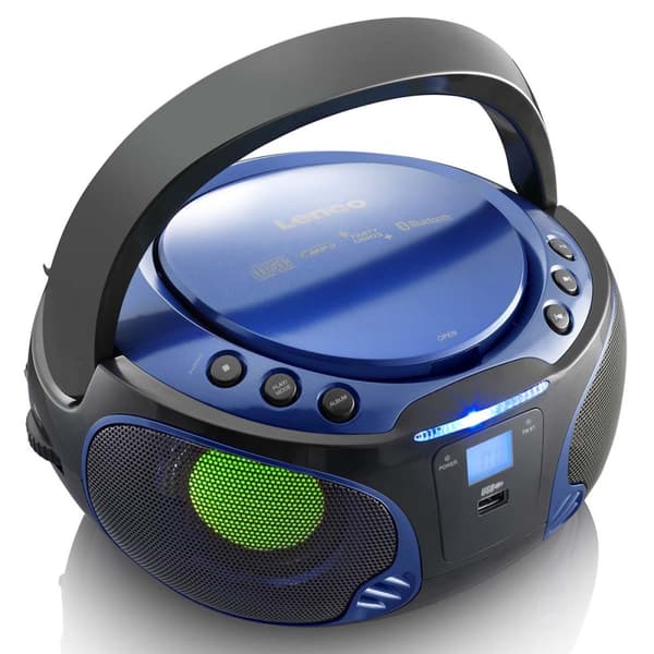 Lenco SCD-550BU Bærbar FM-radio CD/MP3/USB/Bluetooth®-afspiller med LED-belysning Blå