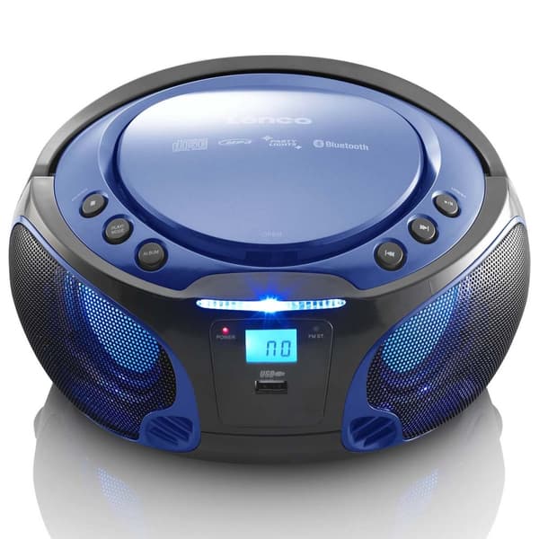 Lenco SCD-550BU Bærbar FM-radio CD/MP3/USB/Bluetooth®-afspiller med LED-belysning Blå
