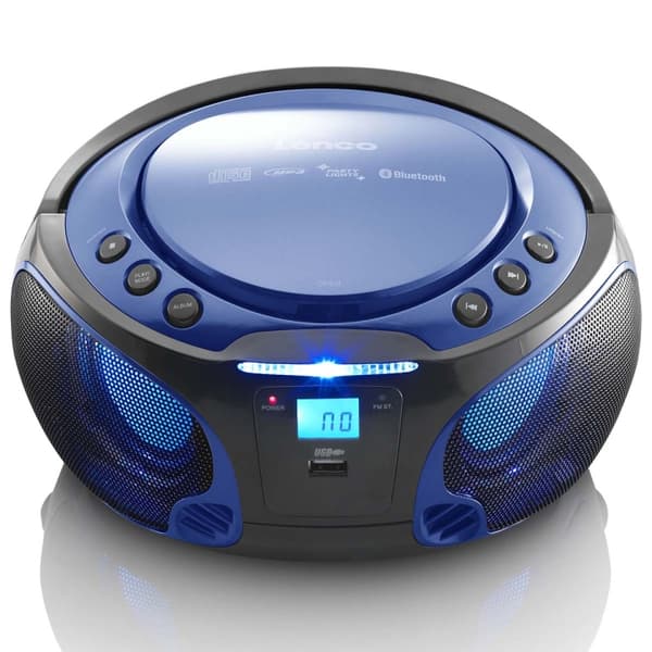 Lenco SCD-550BU Bærbar FM-radio CD/MP3/USB/Bluetooth®-spiller med LED-belysning Blå