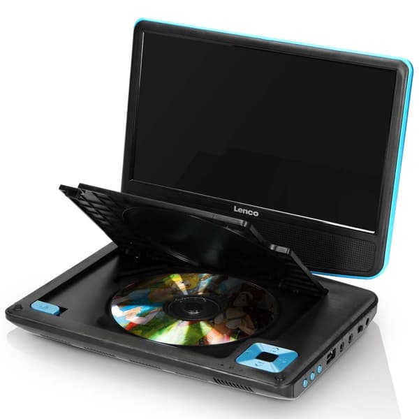 Lenco Bærbar 9" dvd-afspiller med USB-hovedtelefoner og monteringsbeslag Blå / Sort