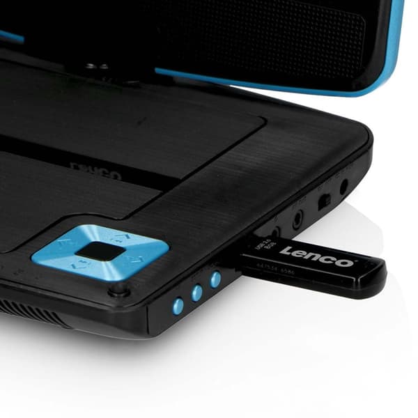 Lenco Bærbar 9" dvd-afspiller med USB-hovedtelefoner og monteringsbeslag Blå / Sort