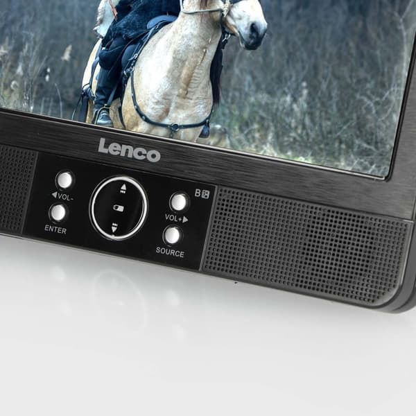 Lenco 2x 9" bærbar DVD-afspiller med USB SD indbygget batteri hovedtelefoner og beslag Sort