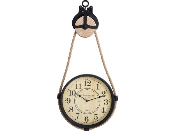 KMTP Klokke hengende på et flettet tau i Loft-stil, 33 cm, batteridrevet