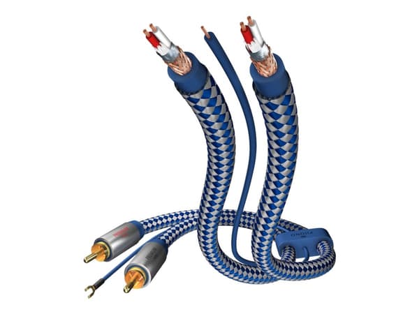 in-akustik Premium Phono Cable - Lydkabel - RCA hann til RCA hann - 1.5 m - skjermet - blå, sølv