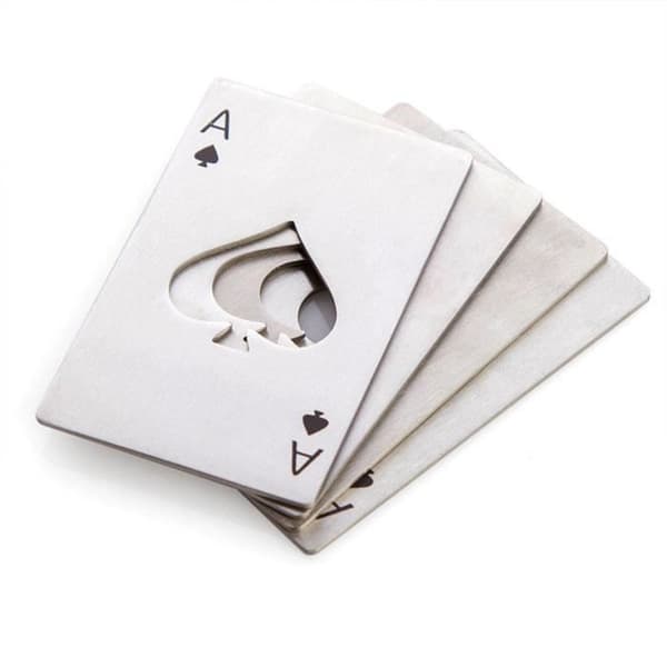 SHOP-STORY - Set med 4 - Ölflasköppnare Spader Ess Poker Casino Kreditkortsstorlek i rostfritt stål