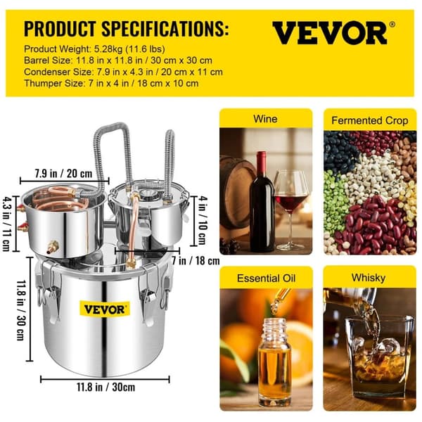 Rostfritt stål bryggdestilleringskit, exakt temperaturkontroll, kapacitet på 12L/20L/30L/50L,12 liter