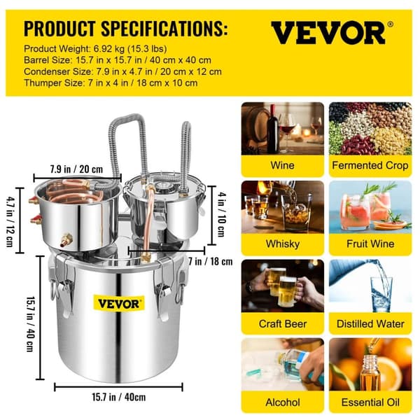 Rustfrit Stålbrygningsdestillationskit, Præcis Temperaturkontrol, Kapacitet på 12L/20L/30L/50L,12 liter