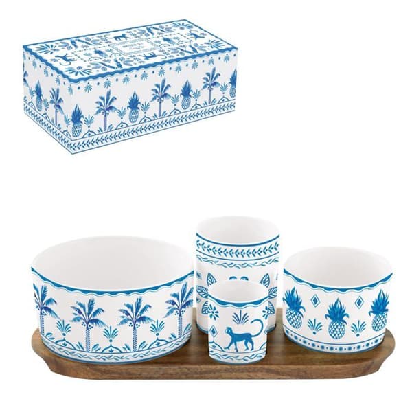 Livet är enkelt - 2073EXVB - APERITIF-KIT MED 4 SKÅLAR PÅ AKACIA-BRICKA 29X13CM EXOTIC VIBES