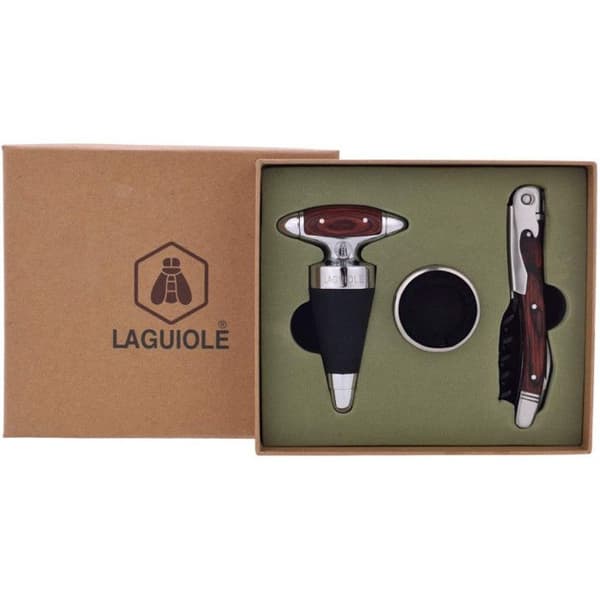Sommelier-set 3 funktioner - Laguiole - Kork - Droppskydd - Metall - Brun pakka-trä