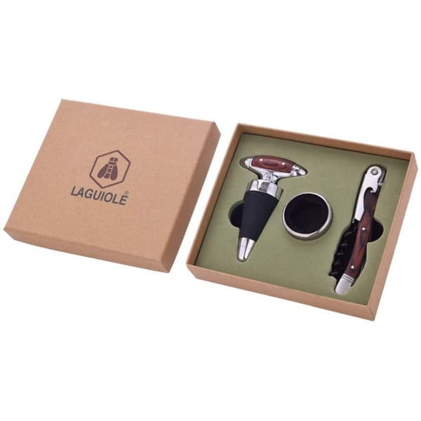 Sommelier-set 3 funktioner - Laguiole - Kork - Droppskydd - Metall - Brun pakka-trä