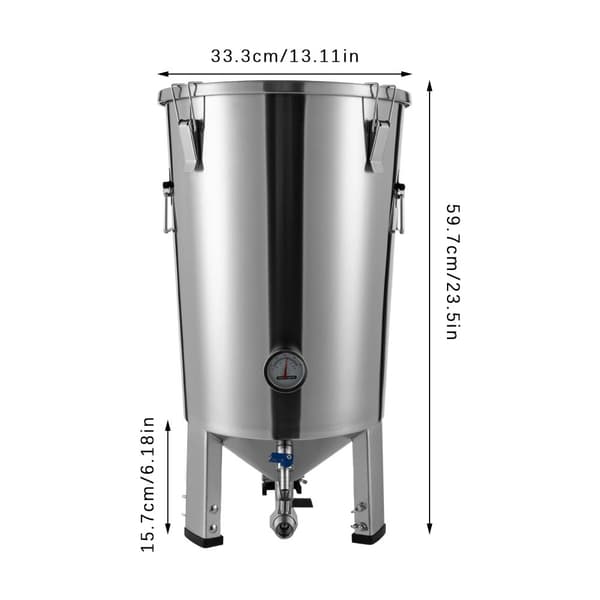 Ølbrygning Fermenteringstank, 32L Kapacitet, Vandkøling,Sølv
