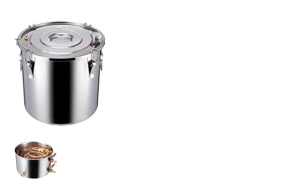 Alkohol Destillator, Rustfrit Stål, Dobbelt Display Termometer,DTDB-20L-Ukobberrør