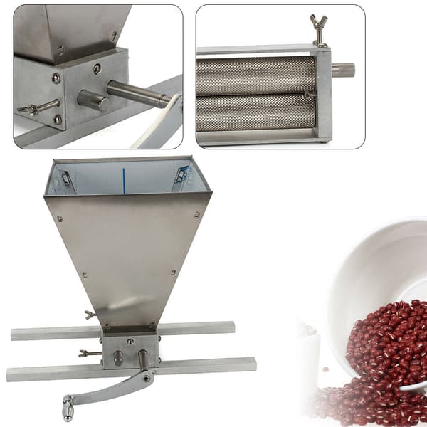 Manuel Maltmølle Crusher, Holdbare Rustfrit Stål Ruller, Justerbar Mølleafstand,Sølv
