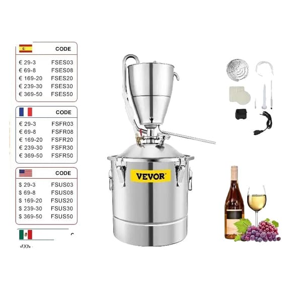 Alkohol Vanddestillator, 304 Rustfrit Stål, 6-lags Kondensator Spole,30 liter