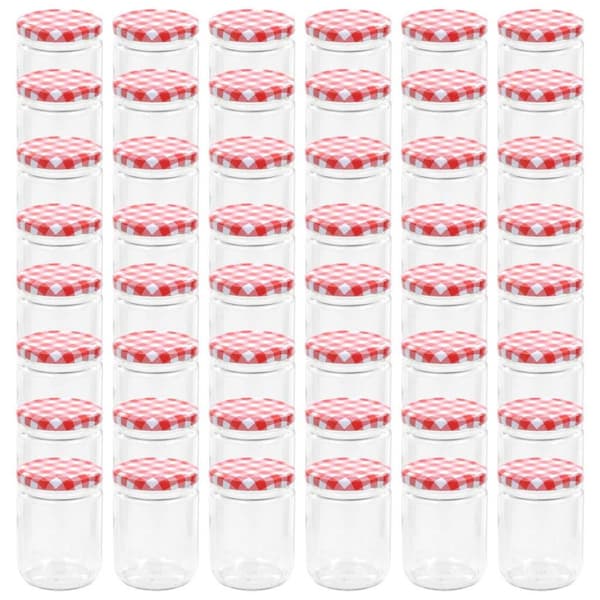 vidaXL Syltetøyglass med hvite og røde lokk 48 stk 230 ml