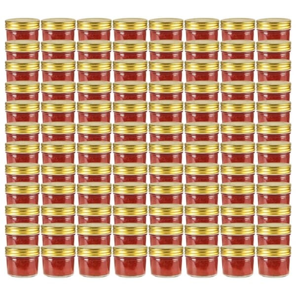 vidaXL Lasiset hillopurkit kullan värisillä kansilla 96 kpl 110 ml
